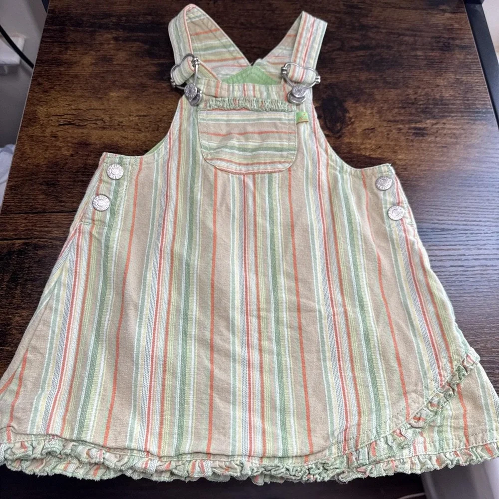 VTG The Children Place‎ Overall Dress Lime Green Denim Striped Y2K Dress Jumper